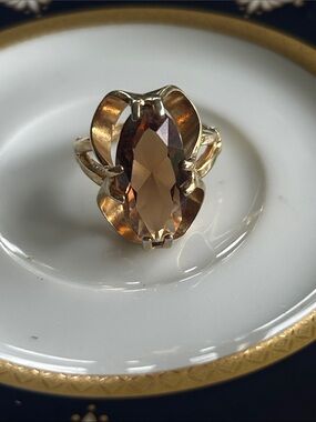 Vintage Vargas Gold-Tone Topaz Glass Cocktail Ring